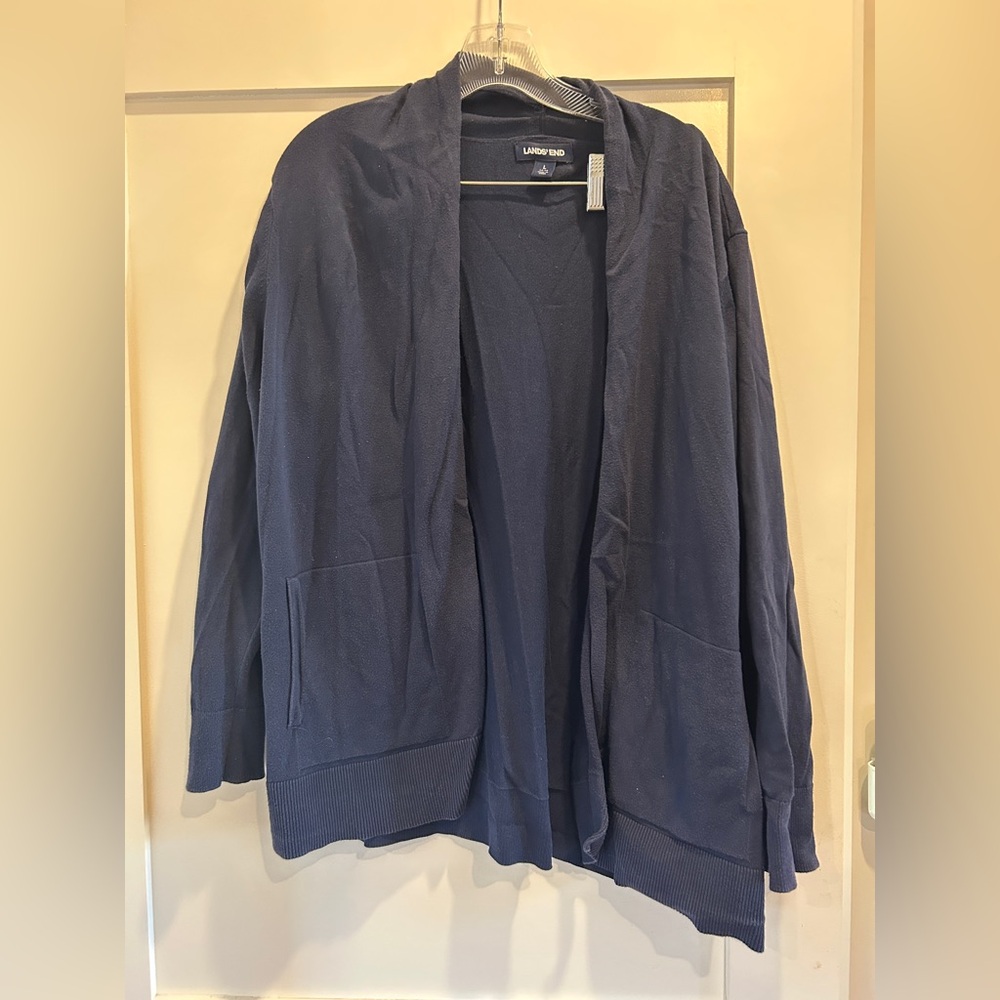 Lands end comfy cozy pocketed cardigan dark navy excellent condition L